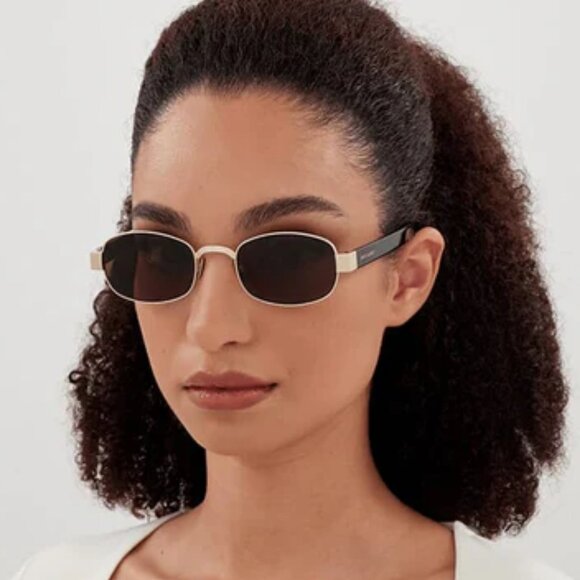 NEW SL706 001 SAINT LAURENT SUNGLASSES WOMEN GOLD SQUARE EYEWEAR - Picture 1 of 6